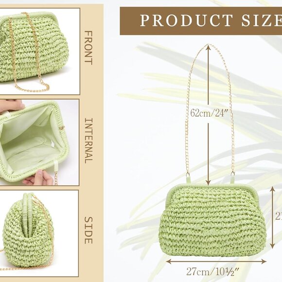 Lightweight Green Straw Clutch with Adjustable Strap - Perfect Summer Accessory - Picture 6 of 6